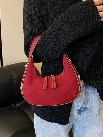 Sac Sous le Bras Hobo Demi-lune en Cuir PU Dépoli Vintage Français pour Femmes Sac à Épaule Look Daim Sac à Main Dumpling Minimaliste