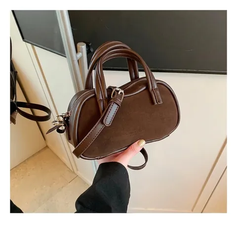 Women Retro Minimalist PU Leather Suede Splicing Pillow Handbag Fashion Crossbody Bag With Adjustable Strap For Daily Use