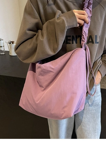 Women Large Capacity Nylon Shoulder Bag Ruched Scrunchie Strap Pleated Hobo Tote Bag Lightweight Casual Commuter Crossbody Bag