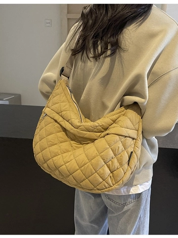 Borsa Hobo Trapuntata a Rombi da Donna Grande Capacità Imbottita in Nylon Borsa a Tracolla Tracolla Larga Regolabile Borsa Casual