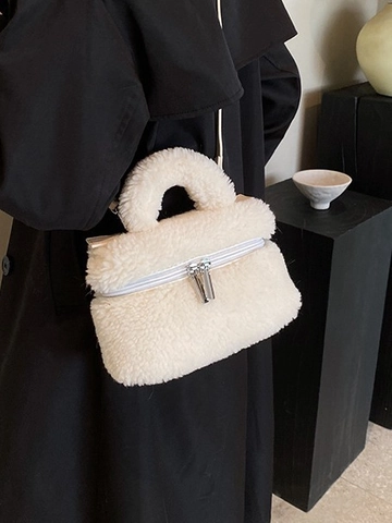 Sac Seau en Fausse Fourrure pour Femmes Mini Sac à Main en Peluche Laine d'Agneau Avec Double Fermeture Éclair Petit Sac à Bandoulière pour Automne Hiver