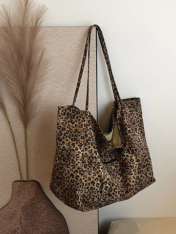 Damen Leopardenmuster Tote Tasche Mit Großer Kapazität Casual Canvas Schultertasche Pendeln Shopping Student Handtasche
