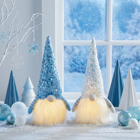 Christmas Glowing Gnome Ornament With Sequins LED Light Faceless Dwarf Plush Doll For Home Window Xmas Party Table Decor