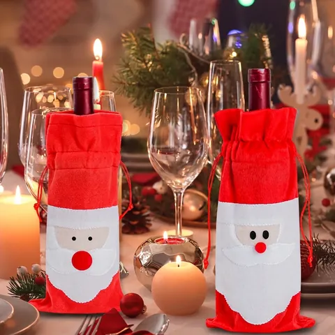 Copri Bottiglia di Vino di Babbo Natale di Natale Sacco Regalo in Velluto Con Coulisse Per Decorazione Tavola Cena di Natale Rossa