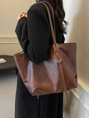 Bolso Tote de Cuero PU para Mujer Gran Capacidad Patchwork Geométrico Bolso de Hombro Vintage Conmutador Bolso Informal Oficina Compras