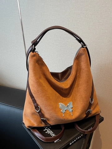 Borsa Tote da Donna Grande Capacità in Camoscio Vintage Decorazione Farfalla Metallo Borsa a Spalla PU Versatile Hobo Moda Zaino Pendolare