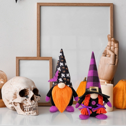 Halloween Gnome Plush Dolls Faceless Doll Witch Pumpkin Ghost Bat Pattern Orange Beard Braids Party Home Tabletop Decoration