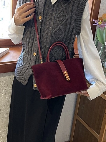 Borsa Tote da Donna Vintage in Pelle PU Scamosciata Borsa a Mano e Tracolla Con Chiusura in Metallo e Tracolla Regolabile
