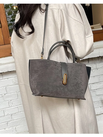 Borsa Tote da Donna Vintage in Pelle PU Scamosciata Borsa a Mano e Tracolla Con Chiusura in Metallo e Tracolla Regolabile