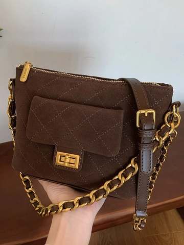 Vintage Gesteppte PU Leder Umhängetasche Für Damen Kleine Quadratische Schultertasche Mit Goldener Metallkette Und Drehverschluss