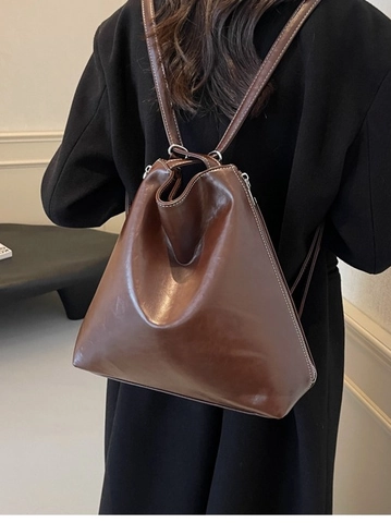 Vintage PU-Leder Damen Tragetasche Mit Großer Kapazität Und Kontrastnähten Multifunktionale Schultertasche Rucksack Handtasche