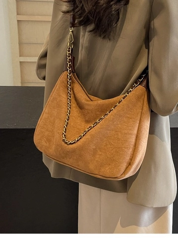 Sac Hobo Vintage en Cuir PU Givré pour Femmes Sac Bandoulière à Grande Capacité Avec Chaîne Dorée Main de Mode pour Navetteur