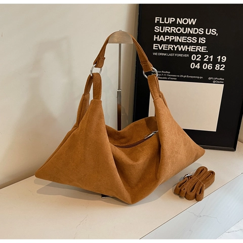Women Large Capacity Faux Suede Tote Bag Vintage Minimalist Retro Shoulder Handbag Crossbody Hobo Bag For Daily Commute Work