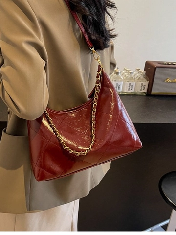 Women Vintage Rhombic Quilted PU Leather Shoulder Bag Large Capacity Gold Chain Dumpling Crossbody Bag For Daily Commute
