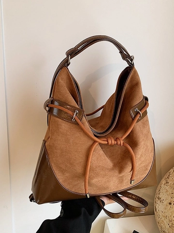Sac à Dos en Daim pour Femmes Grande Capacité Vintage Multi-usages Sac à Bandoulière Pour Navette Voyage Cuir PU Fourre-tout