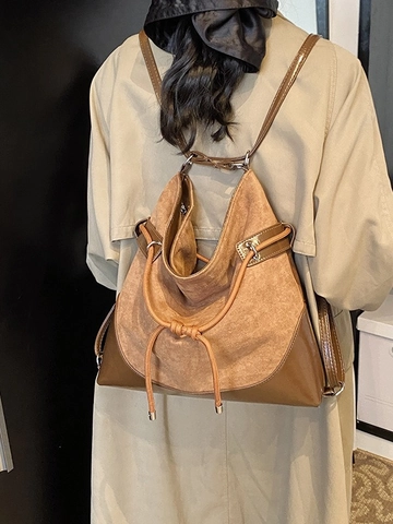 Sac à Dos en Daim pour Femmes Grande Capacité Vintage Multi-usages Sac à Bandoulière Pour Navette Voyage Cuir PU Fourre-tout