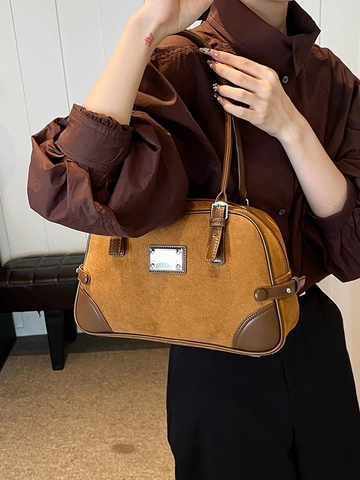 Borsa Boston Vintage in Pelle PU Opaca per Donna Grande Capacità Borsa a Spalla Bowling Retrò a Forma di Cuscino Borsa a Mano Casual da Viaggio