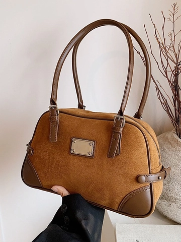 Borsa Boston Vintage in Pelle PU Opaca per Donna Grande Capacità Borsa a Spalla Bowling Retrò a Forma di Cuscino Borsa a Mano Casual da Viaggio