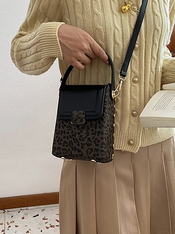 Borsa a Tracolla da Donna Vintage con Stampa Leopardata Mini Borsa per Cellulare in Pelle PU Piccola con Manico e Hardware Oro