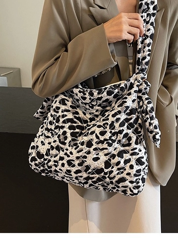 Damen Gesteppte Tragetasche mit Leopardenmuster Große Kapazität Nylon Schultertasche Vielseitige Casual Crossbody Tasche