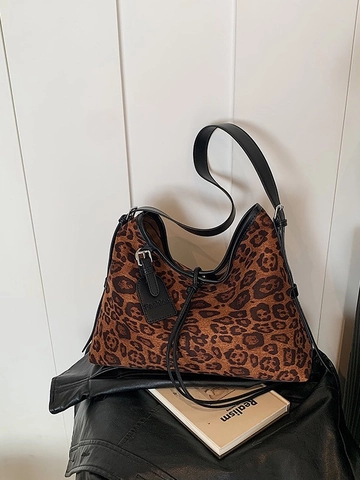 Borsa a Tracolla Donna Grande Capacità con Stampa Leopardata in Pelle PU Satinata Borsa Tote Moda Casual Vintage per Viaggi