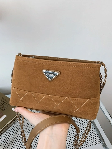 Sac Bandoulière Matelassé pour Femmes en PU Texture Suède Style Seau Rétro avec Motif Losanges et Chaîne Métallique