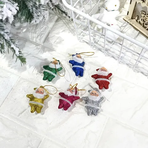 Santa Claus Christmas Hanging Ornaments Flocking Glitter Santa Claus Pendants For Christmas Tree Festive Party Decoration