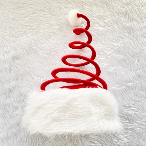 Creative Spring Spiral Christmas Hat Plush Pom Pom Red White Novelty Xmas Party Costume Headwear Accessory For Adult Kids