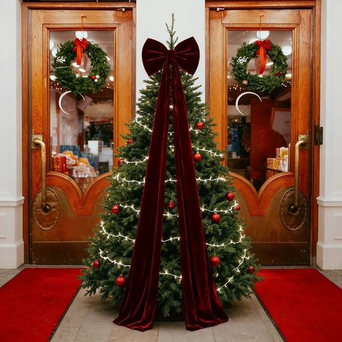Fiocco Gigante per Albero di Natale in Velluto Con Lunghi Nastri Rosso Borgogna Fiocco Sovradimensionato per Matrimonio Festa