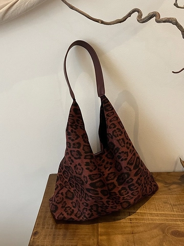 Vintage Leopard Print Large Capacity Tote Bag For Women PU Leather Fabric Shoulder Bag Casual Fashion Commuter Handbag