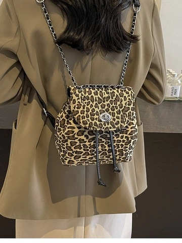 Dames Luipaardprint PU-leer Mini Rugzak Ruitpatroon Kettingriem Kleine Schooltas Mode Casual Reizen Dagrugzak