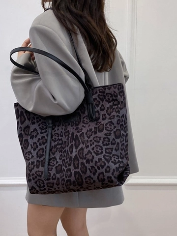 Borsa Tote Grande Capacità Leopardata per Donna Moda Tela Pelle PU Borsa a Spalla Casual Pendolare Borsa a Mano Lavoro