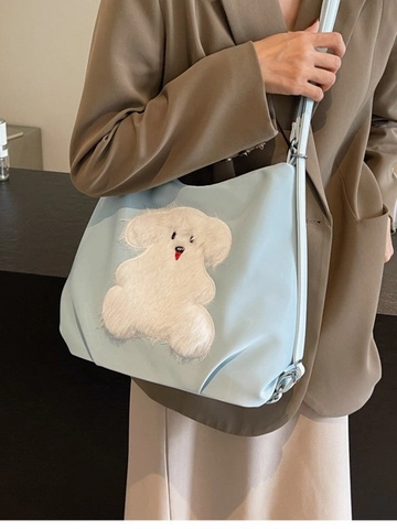 Women Large Capacity PU Leather Multi-Way Backpack Fashion Shoulder Bag With Plush Animal Patch Casual Tote Crossbody Handbag