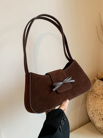 Borsa Sottobraccio Donna Vintage con Fiocco PU Opaco Effetto Scamosciato Borsa a Spalla Minimalista Elegante Tinta Unita
