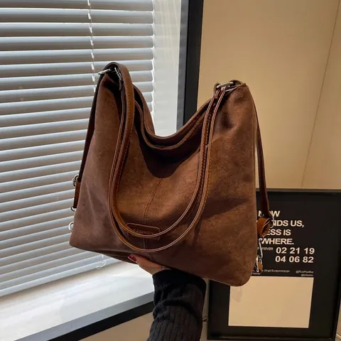 Borsa Hobo in Pelle PU Vintage di Grande Capacità Donna Texture Scamosciata Borsa a Spalla Minimalista Tote Bag Per Il Pendolarismo Quotidiano