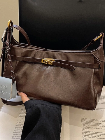 Vintage PU Leder Umhängetasche Für Damen Retro Achseltasche Mit Goldener Schließe Und Mini Untertasche Mode Handtasche