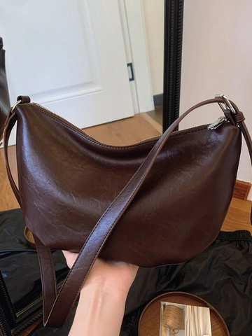 Vintage PU Leather Crescent Shoulder Bag For Women Large Capacity Hobo Crossbody Underarm Bag Solid Color Trendy Handbag