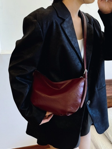 Vintage PU Leather Crescent Shoulder Bag For Women Large Capacity Hobo Crossbody Underarm Bag Solid Color Trendy Handbag