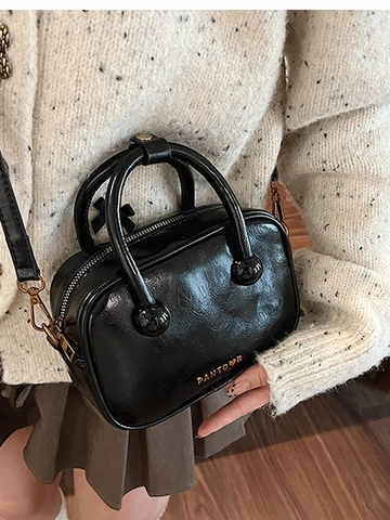 Women's Vintage PU Leather Crossbody Bag Small Pillow Shape Handbag Ball Handle Zipper Closure Solid Color Fashion Top Handle Bag