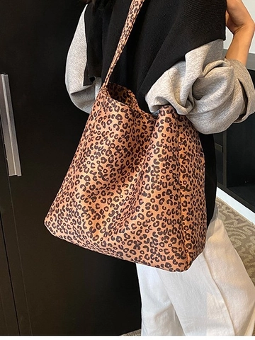 Schultertasche Mit Leopardenmuster Große Kapazität Nylon Beuteltasche Hobo Tote Bag Für Damen Tägliche Lässige Mode