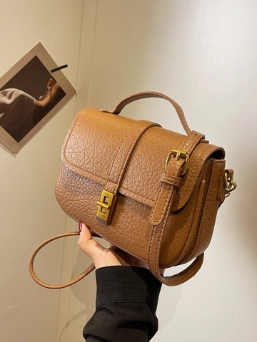 Women's Vintage PU Leather Crossbody Bag Lychee Pattern Small Square Handbag With Metal Lock Adjustable Strap Casual Fashion Commuting Bag