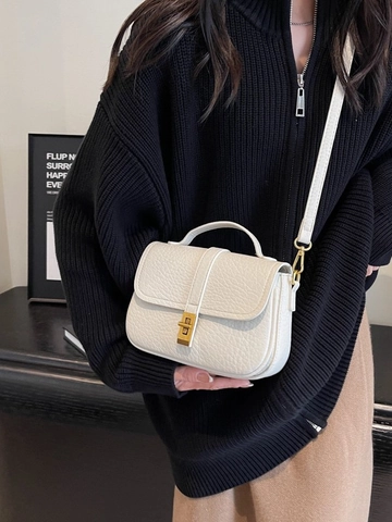 Women's Vintage PU Leather Crossbody Bag Lychee Pattern Small Square Handbag With Metal Lock Adjustable Strap Casual Fashion Commuting Bag