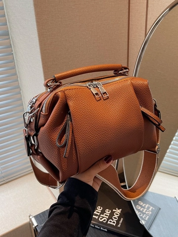 Borsa a Tracolla in Pelle PU a Grana Litchi Donna Borsa Boston a Cuscino Versatile Con Tracolla in Tessuto Larga Ferramenta Argento
