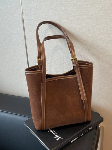 Vintage PU Handtasche Mit Wildleder Textur Für Damen Große Kapazität Umhängetasche Mit Verstellbarem Gurt Lässige Pendler Tasche