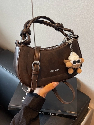 Damen Vintage PU-Leder Satteltasche Geknoteter Griff Halbmond Umhängetasche Schultertasche Modische Handtasche Alltagstasche