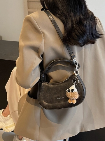 Damen Vintage PU-Leder Satteltasche Geknoteter Griff Halbmond Umhängetasche Schultertasche Modische Handtasche Alltagstasche