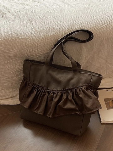Large Capacity Nylon Ruffle Tote Bag Pleated Shoulder Bag For Women Casual Commuting Fashion Solid Color Handbag