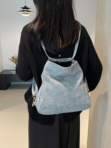 Zaino Moda Donna Texture Increspata Pelle PU Grande Capacità Borsa a Spalla Tracolla Versatile Borsa a Mano di Nicchia