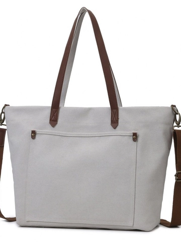 Large Capacity Canvas Tote Bag Women Casual Crossbody Handbag With Synthetic Leather Handles Adjustable Shoulder Strap For Travel