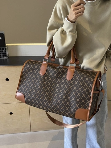 Große Kapazität PU Leder Reisetasche Rautenmuster Retro Weekender Duffle Bag Für Damen Herren Casual Handgehaltene Crossbody Gepäcktasche